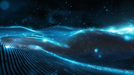 Poster - Abstract digital waves with glowing particles create a mesmerizing visual effect, symbolizing innovation and technology. Ideal for tech-related projects and backgrounds.