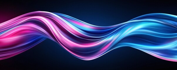Poster - Abstract flowing wave design in vibrant pink and blue tones, ideal for backgrounds, technology themes, and artistic projects. Captures movement and energy in a digital format.