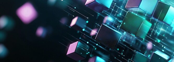 Poster - Abstract illustration of glowing cubes in vibrant colors, representing digital innovation and modern technology