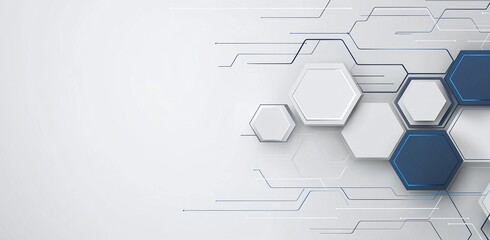 Poster - abstract hexagonal shapes and lines in a modern design, showcasing innovation and creativity in tech
