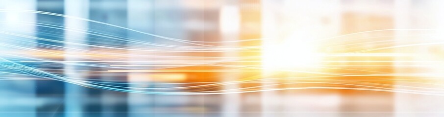 Poster - Abstract technological background featuring luminous lines and soft colors. This dynamic image conveys innovation, speed, and modernity, ideal for tech-related themes and projects.
