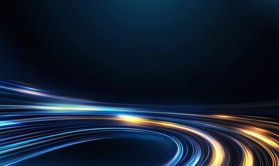Poster - An abstract background featuring dynamic light trails in vibrant blue and orange tones, creating a sense of motion and energy, perfect for tech-related projects and designs.