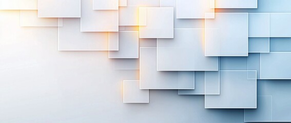 Poster - An abstract background featuring layered white squares with soft lighting effects