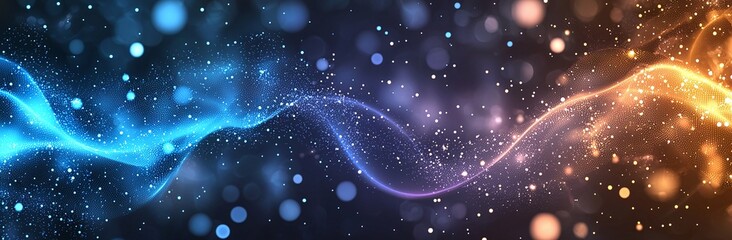 Poster - An abstract background featuring vibrant blue and orange waves of light amidst a starry backdrop. Perfect for project themes of energy, creativity, or technology.