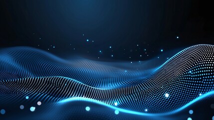 Poster - An abstract design featuring fluid blue waves with luminous dots on a dark background, ideal for technology, music, or digital art themes, creating a sense of modernity and innovat