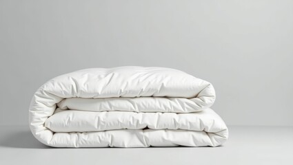 Poster - washable comforter. white comforter is folded up on table
