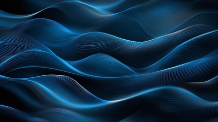 Poster - An abstract image showcasing flowing waves of blue tones against a dark background. The smooth gradients and dynamic shapes evoke a sense of depth and movement.