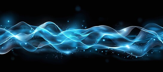 Poster - An abstract representation of flowing blue light waves on a dark background, creating a sense of motion and energy. Perfect for digital designs and modern art projects.