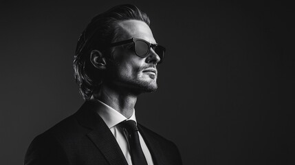 Poster - a man with a strong jawline and slicked-back hair, classic hollywood style