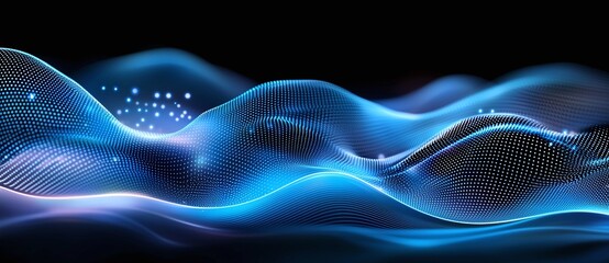 Poster - An abstract representation of flowing waves of light in vibrant blue tones