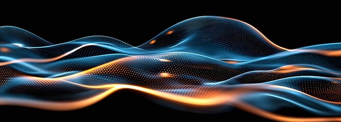 Poster - An abstract representation of flowing waves, featuring vibrant colors and luminous lines
