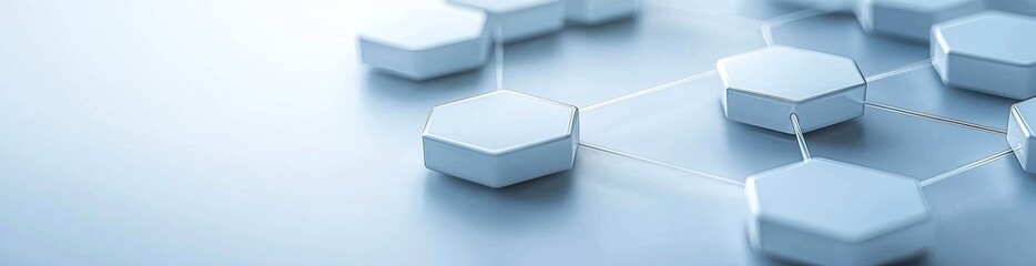 Aufkleber - An abstract representation of technology featuring interconnected white hexagons on a sleek blue background. Ideal for digital themes, innovation, or networking concepts.