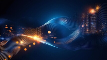Poster - Dynamic abstract background showcasing vibrant blue and orange light patterns. Perfect for tech concepts, digital innovation, and modern design aesthetics.