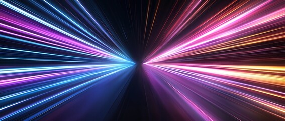 Poster - Dynamic beams of colorful light converge and radiate, creating a vibrant and futuristic visual effect. This image captures the essence of energy and innovation in technology.