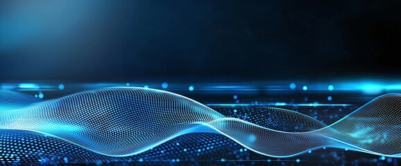 Poster - Dynamic abstract waves of digital light create an engaging background. Ideal for technology-related themes, data visualization, and futuristic designs.