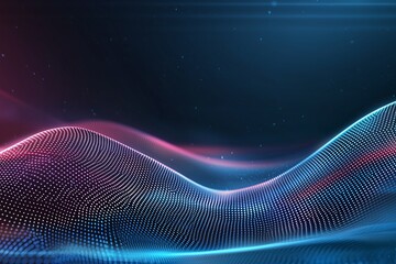 Poster - Dynamic digital landscape featuring vibrant waves of data represented by glowing dots in blue and red tones