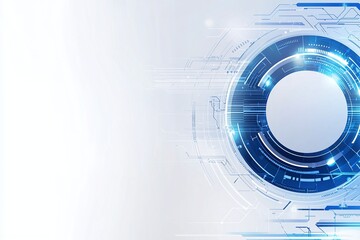 Poster - Futuristic abstract background featuring a circular design with glowing blue elements. Ideal for technology-related concepts, digital innovation, and modern interfaces.