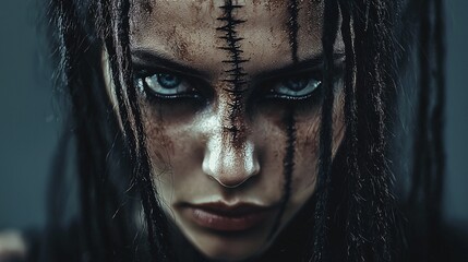 Poster - a warrior princess with battle scars, cinematic fantasy portrait