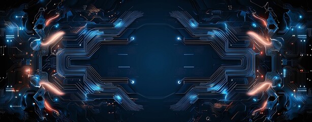 Poster - Futuristic digital background featuring intricate circuits and glowing elements. Ideal for tech-related projects, presentations, and websites focused on innovation and design.