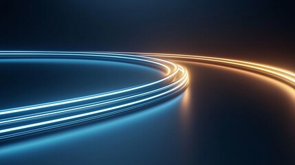 Poster - Futuristic glowing lines in blue and orange, creating a sense of motion and energy. Perfect for illustrating concepts of speed, innovation, and advanced technology.