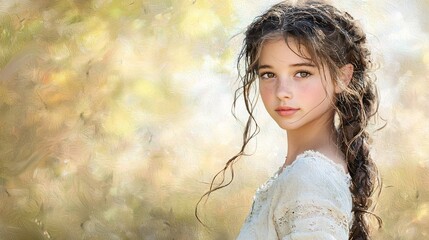 Poster - An impressionist-style digital painting of a young woman, soft pastel colors