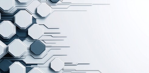Aufkleber - Innovative abstract technology background featuring hexagonal shapes and flowing lines, symbolizing digital connectivity and advanced computer systems.