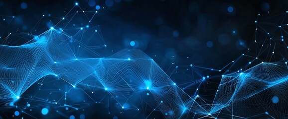 Poster - This abstract design features a wave of blue light, representing data flow and connectivity in the digital world. Perfect for tech-related projects, presentations, and marketing.