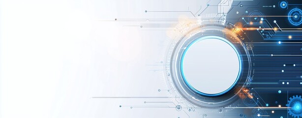 Poster - This abstract digital background showcases a futuristic design with glowing elements and circular patterns, perfect for technology-themed projects and multimedia presentations.