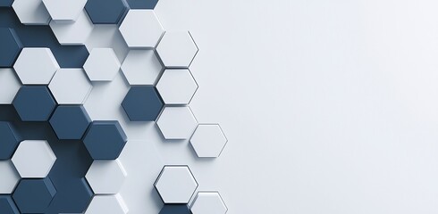 Poster - This abstract graphic features a modern design of interlocking hexagons in shades of blue and white, providing a clean and professional background ideal for technology and innovati