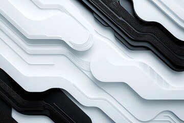 Poster - This abstract graphic design features a dynamic interplay of black and white lines, creating a modern and sleek visual aesthetic perfect for technology-related projects.