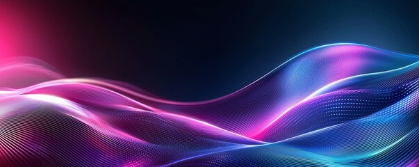 Poster - Vibrant abstract waves of purple, pink, and blue create a mesmerizing visual effect, perfect for background or artistic projects, conveying motion and dynamism.
