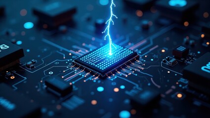 Leinwandbilder - Deeptech. Electronic circuit board with lightning bolt on it