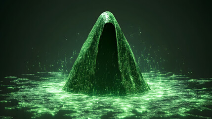 Aufkleber - Mystical green mountain emitting glowing particles in dark space