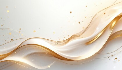 Poster - Elegant abstract background with wavy gold lines subtle sparkling stars. Luxury white, gold curves create smooth motion, flow. Chic design with refined glow for decoration, bright presentation