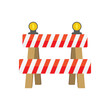 © Lysenko.A - Stop traffic road barrier icon in flat style. Roadwork vector illustration on isolated background. Safety barricade sign business concept.