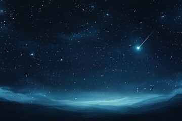 Aufkleber - Night sky filled with stars and a shooting star over a tranquil landscape at twilight. Generative AI