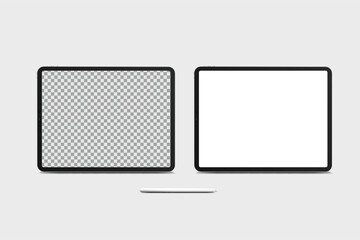 Canvas Print - 3d tablet, pen digital device mockup with blank screen isolated on background. realistic, high quali