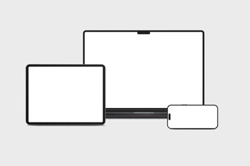 Canvas Print - 3d laptop, tablet and smartphone digital device mockup with blank screen isolated on background. tec