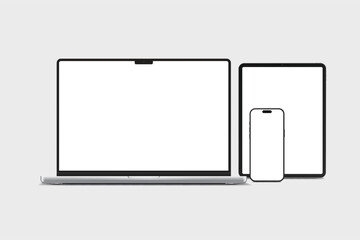 Canvas Print - 3d laptop, tablet and smartphone digital device mockup with blank screen isolated on background. tec