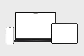 Canvas Print - 3d laptop, tablet and smartphone digital device mockup with blank screen isolated on background. tec