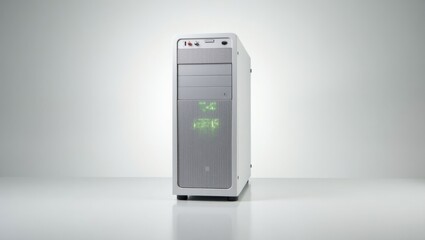 Poster - White Pc. Computer is sitting on white surface with green screen