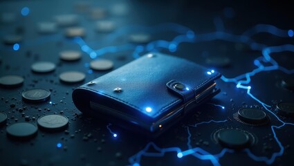 Leinwandbilder - Cold Wallet. Wallet is sitting on table with many coins