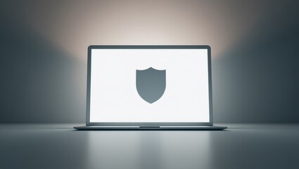 Leinwandbilder - Few Shot Prompting. Laptop is on table with shield on screen