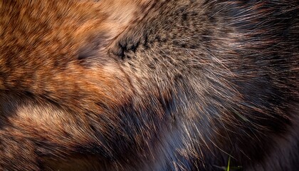 macro wolf fur in soft moonlight: intricate layers and natural color variations revealed. serene and