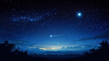 Poster - Starlit sky over mountain landscape at dusk with shooting star and constellation shining brightly. Generative AI