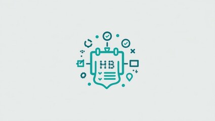 Poster - Remote Work Policy. Logo for computer company with shield and icons