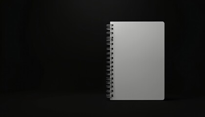 Aufkleber - Blank spiral notebook with shadow on black background. Minimalist stationery illustration for notes, sketch, office, school, education, business. Copy space on clear page.
