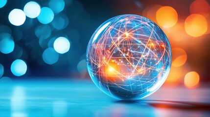 Poster - Intricate sphere composed of an interconnected network of lines and dots representing a digital universe concept