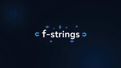 Blue digital f-strings programming code text on dark technology background, software development concept, coding education, computer science learning, futuristic design, abstract tech pattern