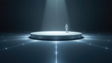 Poster - Inverse Reinforcement Learning. Man stands on pedestal in dark room with spotlight